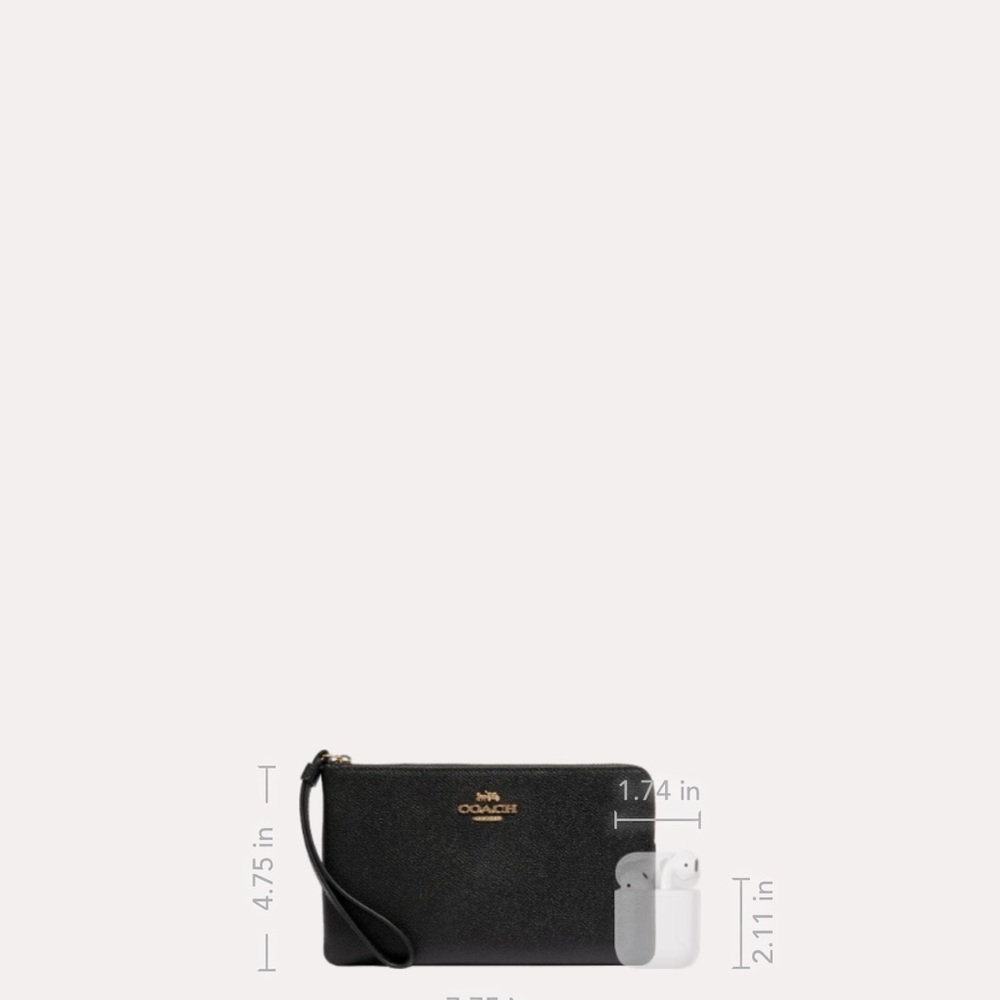 Coach Large Corner Black Leather Zip Wristlet with Gold Lettering & Zipper - Picture 8 of 12